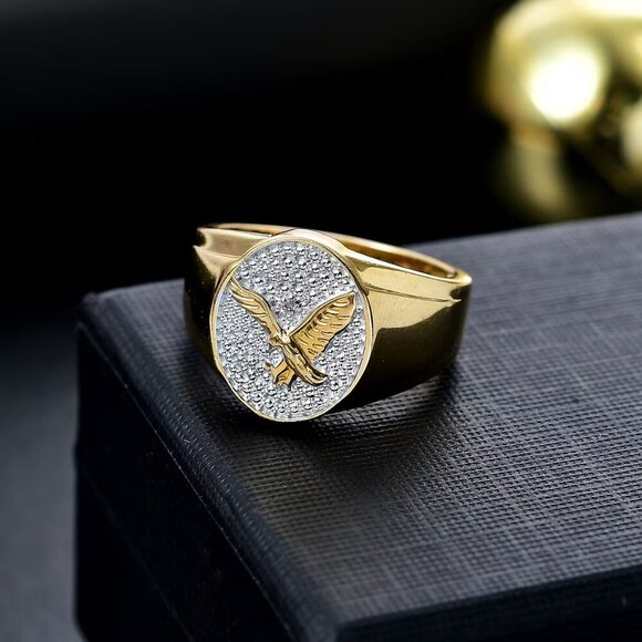 Men's White Diamond Accent Eagle Ring in 18K YG Plated Brass Size 13 by Karis - Picture 3 of 5